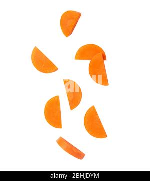 Falling carrot slice isolated on white background with clipping path. Stock Photo