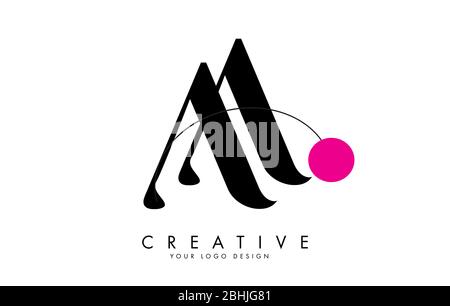 Handwrriten Double AA letter logo design with a pink dot. Vector Illustration with letter A. Stock Vector