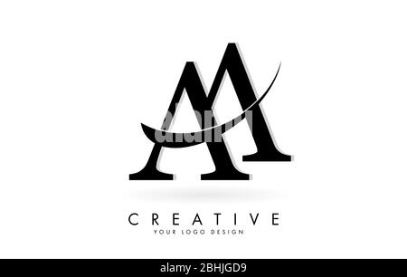 Double AA A letters logo with black swoosh. Vector Illustration with letter A. Stock Vector