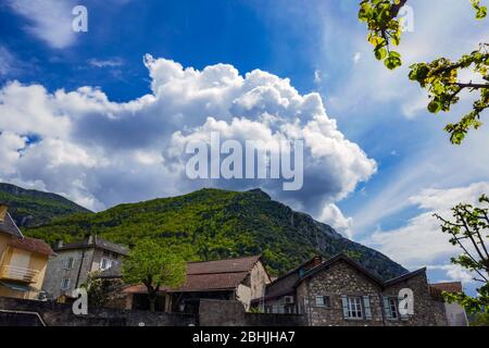 Cumulonimbus clouds above the mountains, Ariege, South of France, France, French Pyrenees, Pyrenees Stock Photo