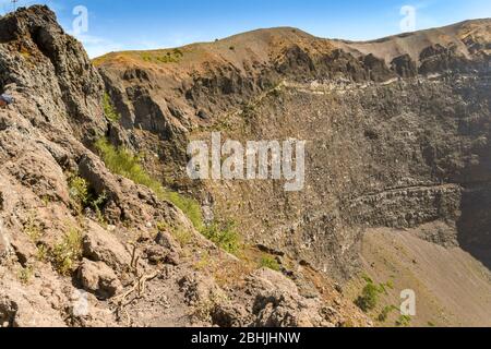 NAPLES, ITALY - AUGUST 2019: The crater at the summit of Mount Vesuvius on the outskirts of Naples. Stock Photo