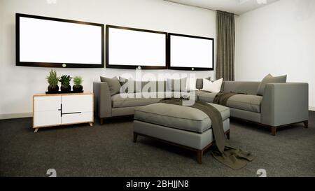 News studio white room design Backdrop for TV shows.3D rendering Stock Photo
