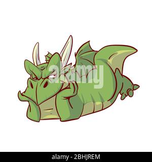 Colorful vector illustration of a cartoon comic green dragon Stock Vector