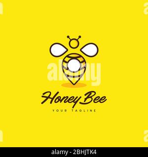 Pin pointer location for GPS shaped honey bee. Cute honey bee icon in modern design style. Vector illustration EPS.8 EPS.10 Stock Vector