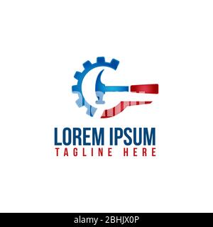 Gear and hammer vector icon from construction symbol. Flat design gear and hammer for element design symbol. Vector illustration EPS.8 EPS.10 Stock Vector