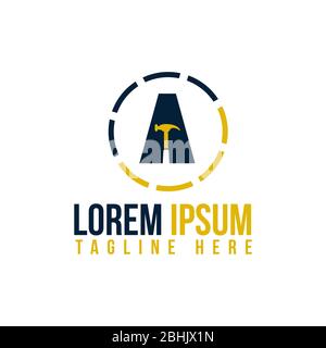 Letter A vector icon with hammer from construction symbol. Flat design letter symbol for element design symbol. Vector illustration EPS.8 EPS.10 Stock Vector