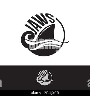 Letter jaws with Shark fin on surface of ocean. Letter emblem jaws on the white background. Vector illustration EPS.8 EPS.10 Stock Vector
