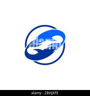 Double fish graphic logo template, on circle line concept, isolated on white background. Stock Vector