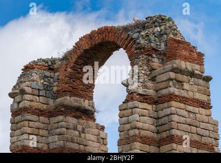 Details of the Roman Aqueduct, called Los Milagros, in Mérida. Estremadura. Spain Stock Photo