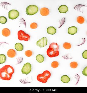 Abstract composition of vegetables. Vegetable pattern. Food background. Flat lay,top view. Stock Photo
