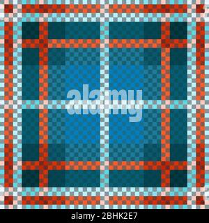 Tartan Scottish contrast seamless pattern mainly in blue, orange and beige hues, texture for flannel shirt, plaid, tablecloths, clothes, blankets and Stock Vector