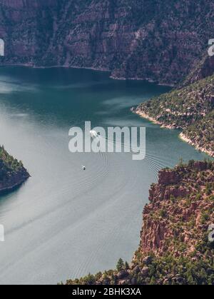 Green River channel of Flaming Gorge Reservoir, Red Canyon Visitor Center, Flaming Gorge National Recreation Area, Utah. Stock Photo