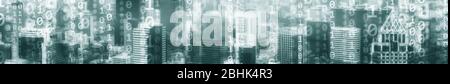 Digital city concept. Mixed Media Binary Code. Banner website. Stock Photo