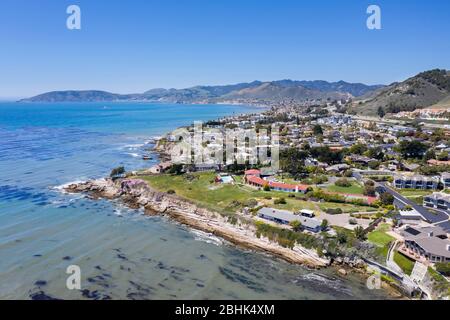 Aerial view above rugged central California coastline in the city of Pismo Beach Stock Photo