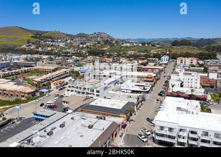 Aerail Views above downtown Pismo Beach along the central California coast Stock Photo