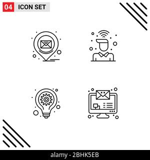 Line Pack of 4 Universal Symbols of email, bulb, message, signal, lamp Editable Vector Design Elements Stock Vector