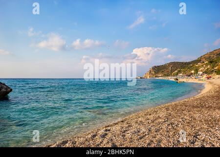 Beautiful panoramic photo of Kathisma beach, west coast of Lefkada island, Greece. Stock Photo