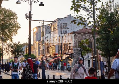 Istanbul, Turkey- September 17, 2017:Citizens and tourists flock to the downtown streets full of shops and restaurants Stock Photo