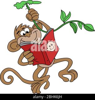 Cartoon monkey hanging reading a book vector illustration Stock Vector