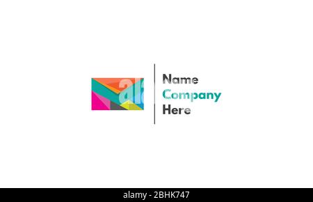 Vector logo on which an abstract image of an envelope composed of colored geometric shapes in which you can see the outline of the letter M. Stock Vector