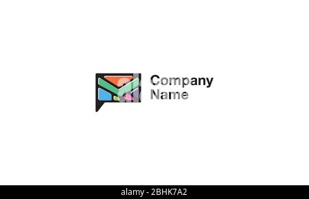 Vector logo on which an abstract image of a message symbol composed of colored shapes. Stock Vector