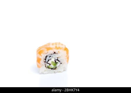 Philadelphia sushi, two rolls isolated on white background. Stock Photo