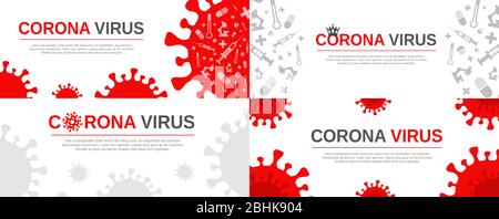 Set of Coronavirus banners design templates with text space. Dangerous Covid-19 cells flat illustration. Novel coronavirus 2019-ncov outbreak and global pandemic vector banner concept. Stock Vector