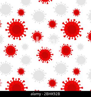Coronavirus Covid-19 red and grey cells seamless pattern. Epidemic, global pandemic of China pathogen respiratory influenza 2019-ncov outbreak, quarantine vector flat illustration. Stock Vector