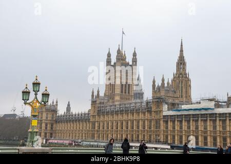 London, United Kingdom, 24th of January 2020: Big Ben with Houses of Parliament and Westminster bridge, London, UK Stock Photo