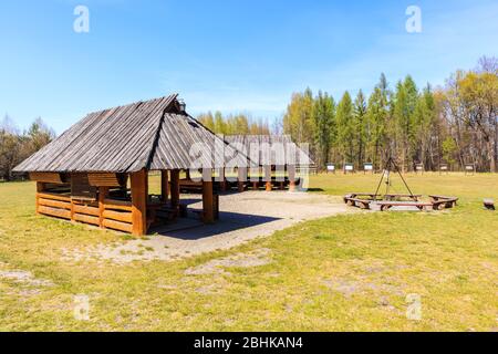 Rest area for tourists in Puszcza Niepolomicka near Krakow city, Poland Stock Photo
