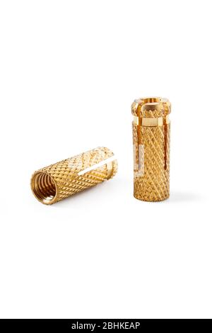 Brass collets closeup isolated on a white background Stock Photo