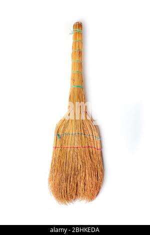 Home broom for floor isolated on white Stock Photo