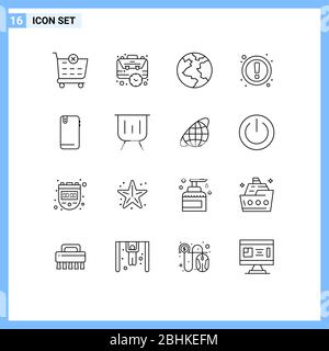 Mobile Interface Outline Set of 16 Pictograms of mobile, phone, earth, user, interface Editable Vector Design Elements Stock Vector