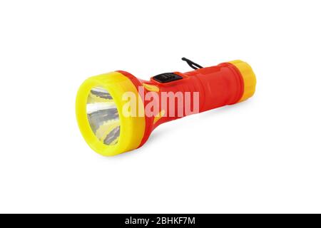 Electric pocket flashlight isolated on white background Stock Photo