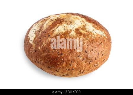 Round loaf of bread with sprinkled with flaxseed Stock Photo