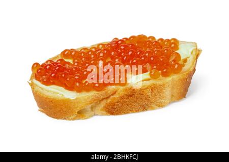 Sandwich with butter and red caviar isolated on white Stock Photo