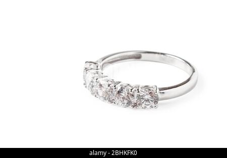 Silver ring with stones isolated on white Stock Photo