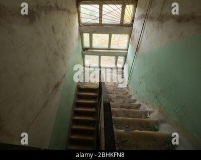 Abandoned interior house in ruins, construction and architecture. Chernobyl Exclusion Zone. Ukraine Stock Photo