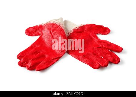 Rubberized red work gloves isolated on white background Stock Photo
