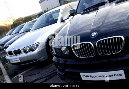 Picture shows BMW vehicles for sale at a showroom in Central London. Stock Photo