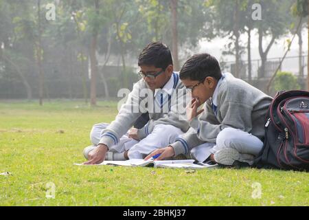 student studying outdoor Stock Photo