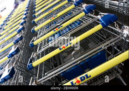 Illustrative image of LIDL supermarket trollies Stock Photo