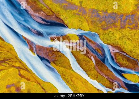 Colorful River Aerial taken in Southern Iceland, post processed in HDR Stock Photo