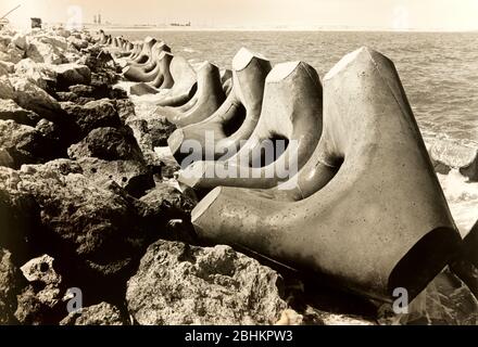 Dubai UAE Staybits by Sea Construction of Harbour Wall 1977 Stock Photo