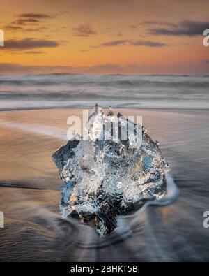 Diamond Beach in Southern Iceland during Sunrise, post processed in HDR Stock Photo