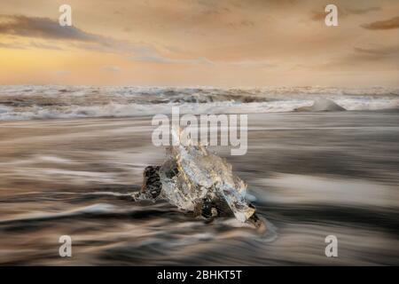 Diamond Beach in Southern Iceland during Sunrise, post processed in HDR Stock Photo