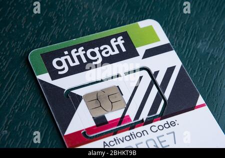 Stone / United Kingdom - April 26 2020: Giffgaff sim card. Giffgaff is a mobile network running as a Virtual Network Operator using O2 British network Stock Photo
