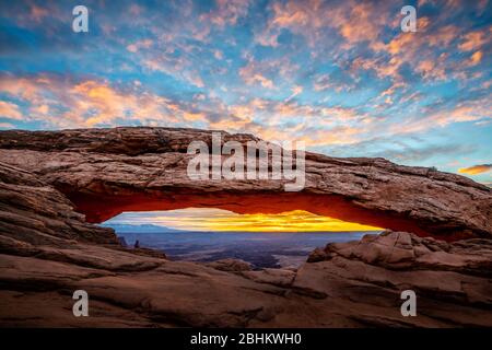 The famous Mesa Arch in Canyonlands National Park in Utah. Stock Photo