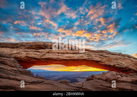 The famous Mesa Arch in Canyonlands National Park in Utah. Stock Photo