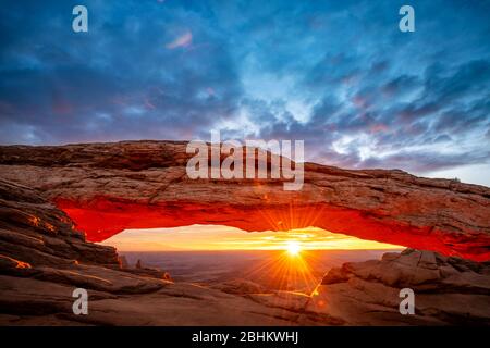 The famous Mesa Arch in Canyonlands National Park in Utah. Stock Photo